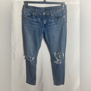 Levi’s 534 Boyfriend Skinny Jeans Dark Blue Distressed Size 7 Stretch Denim